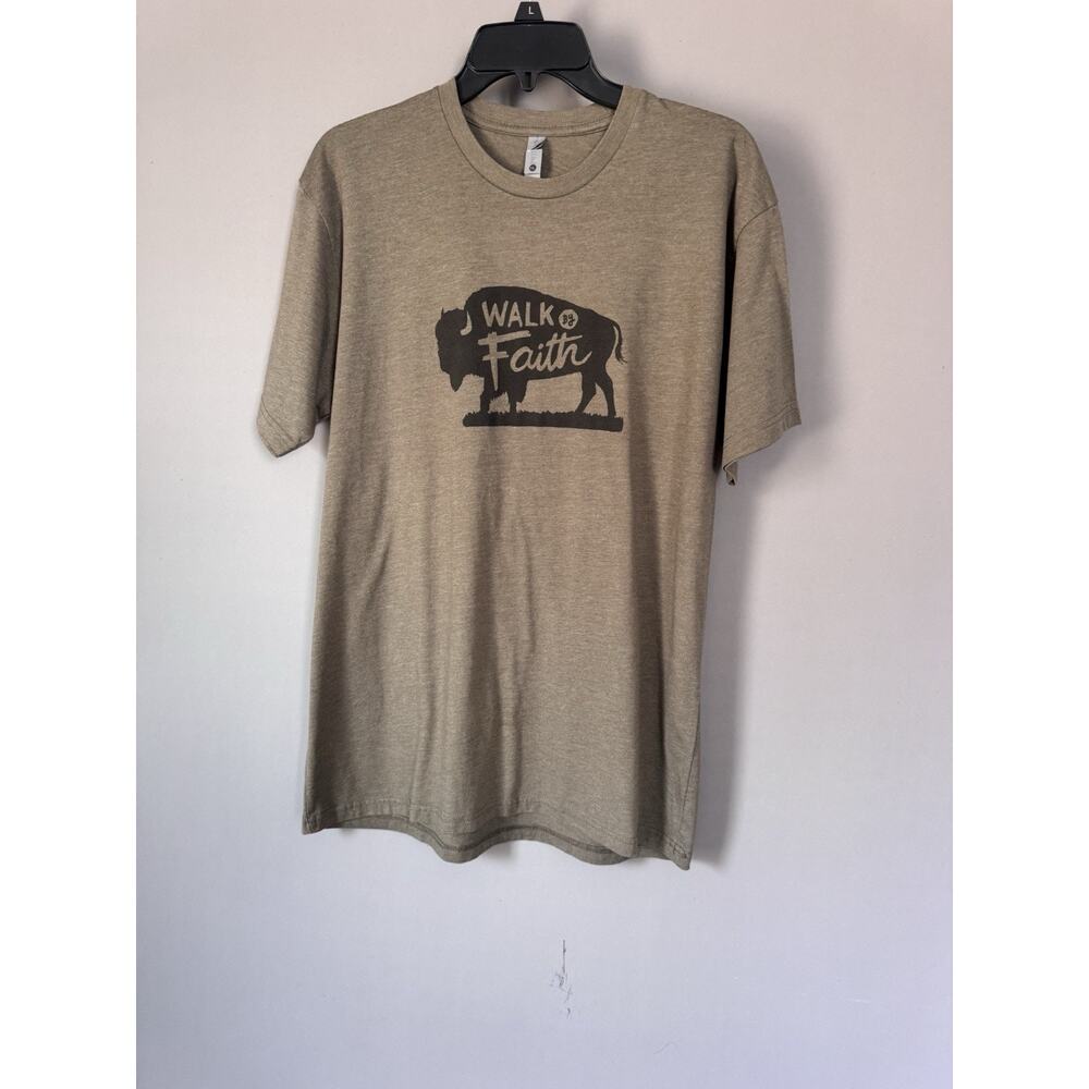 Walk By Faith Buffalo Graphic T Shirt Mens Large Tan Christian Western